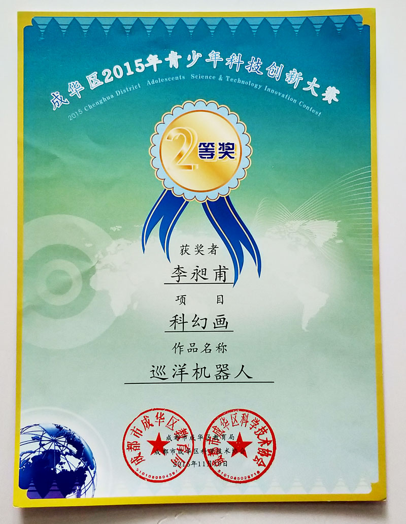 成华区2015年青少年科技创新大赛 2等奖